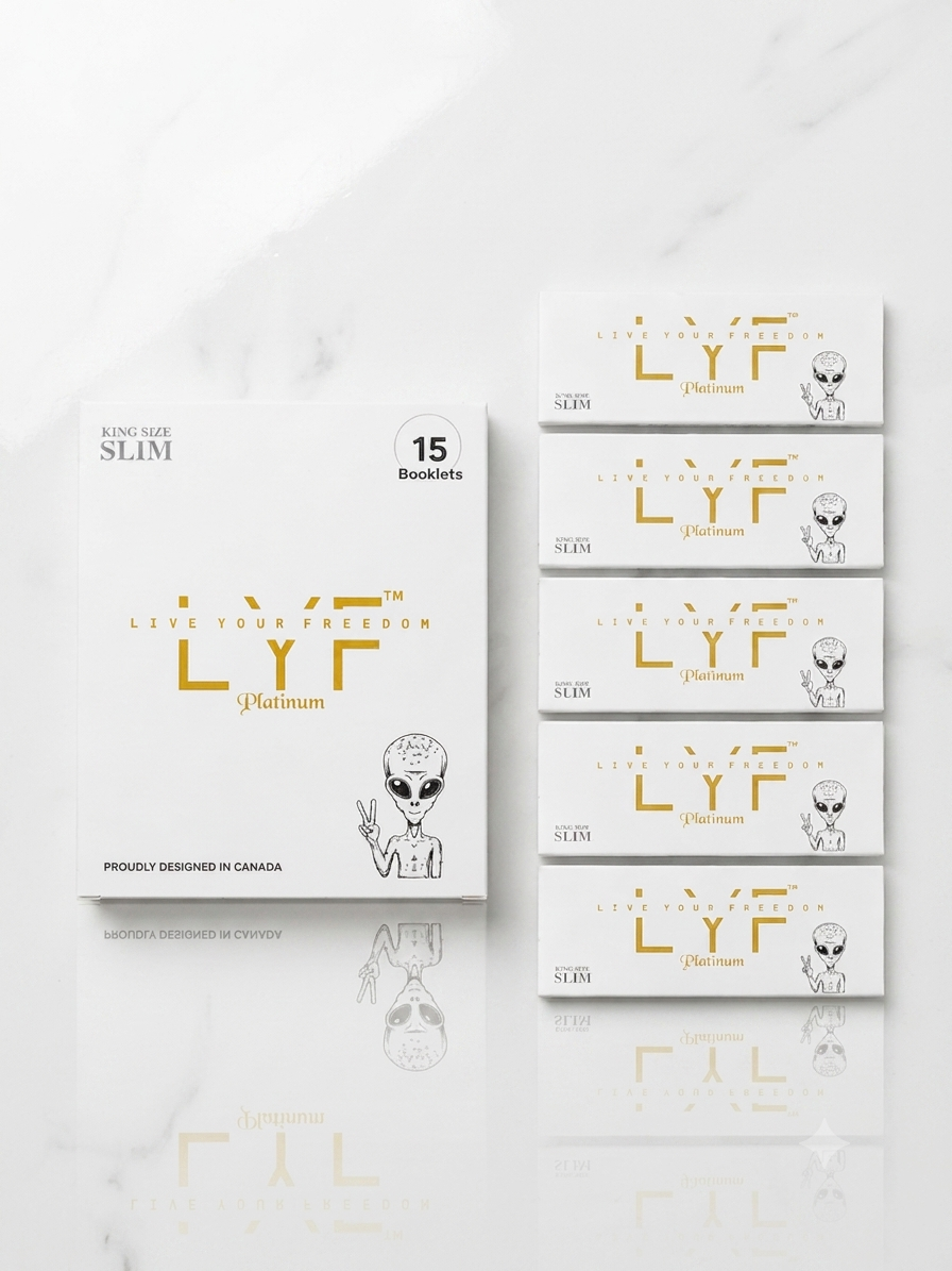 6 Booklets - LYF Platinum King Size Slim Rolling Paper - Ultra-Thin + Tips, Tray & 204 Paper