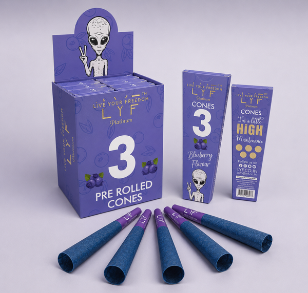 LYF Platinum Pre Roll King Size Cones, Blueberry Flavour, Chlorine Free, Vegan, 109mm, 30 Cones, 10 Packs of 3