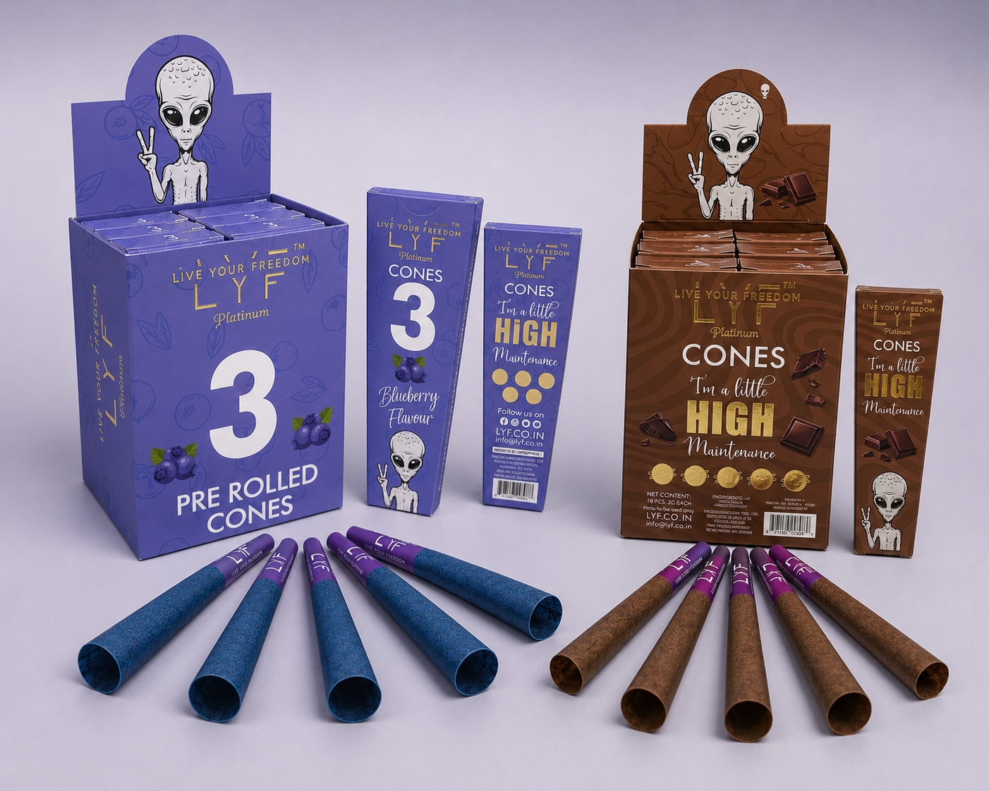 LYF Platinum  King Size Premium Paper Cone Variety Pack – 60 Count (Blueberry + Chocolate) 60 cones