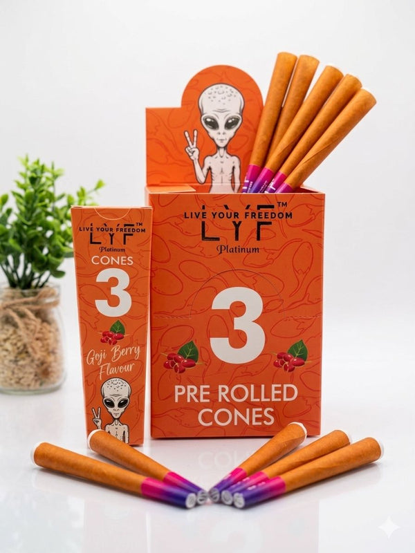 LYF Platinum Pre Roll King Size Cones, Goji Berry Flavour, 109mm, 30 Cones, 10 Packs of 3