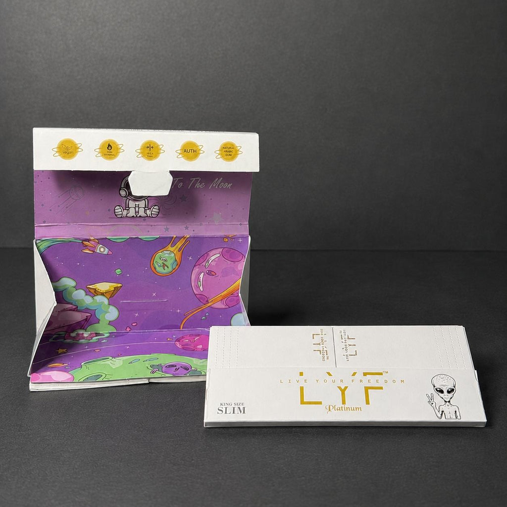 15 Booklets - LYF Platinum Bleached King Size rolling  paper - Ultra-thin + Tips, Tray & 510 Papers