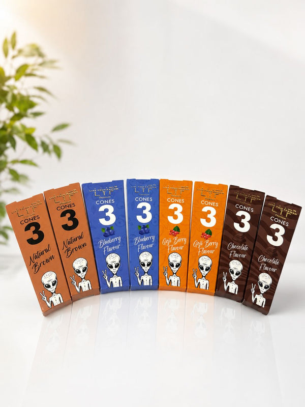 LYF Platinum Pre Roll King Size Cones Variety Bundle, 8 Packs, Natural Brown, Blueberry, Goji Berry & Chocolate, 3 Cones per Pack, 24 Total