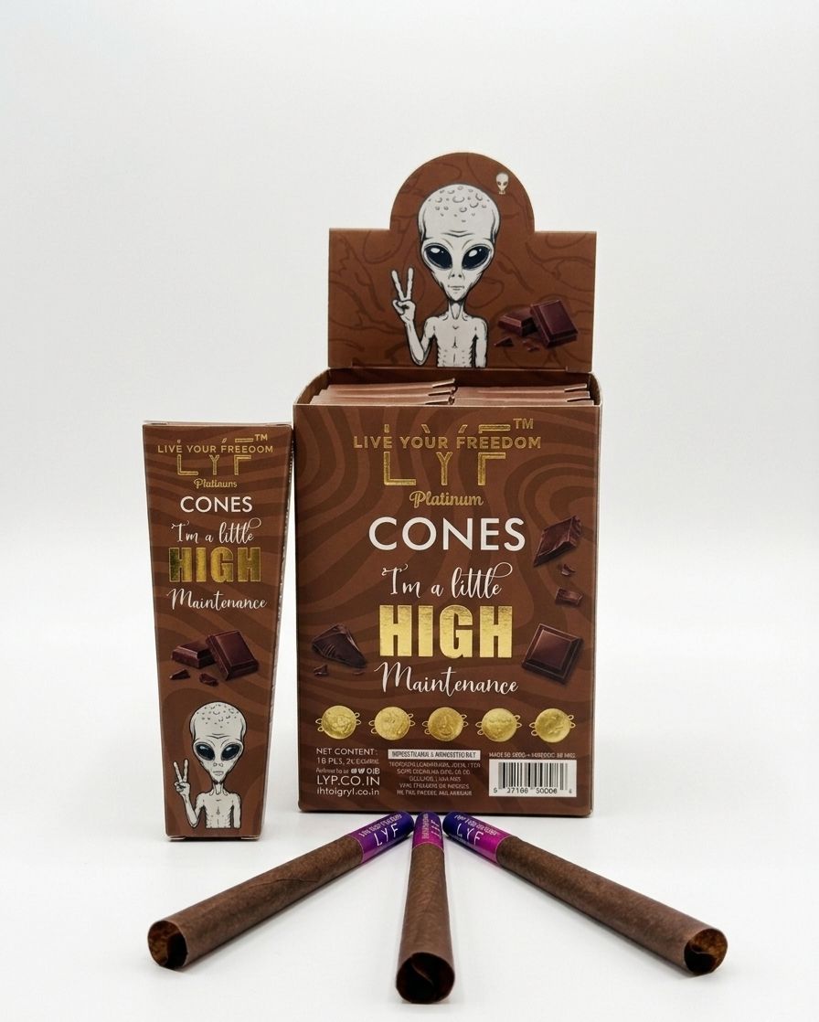 LYF Platinum Chocolate Flavour King Size Cones, 110mm, Pack of 30, Natural, Vegan, 100% Plant Fiber Material