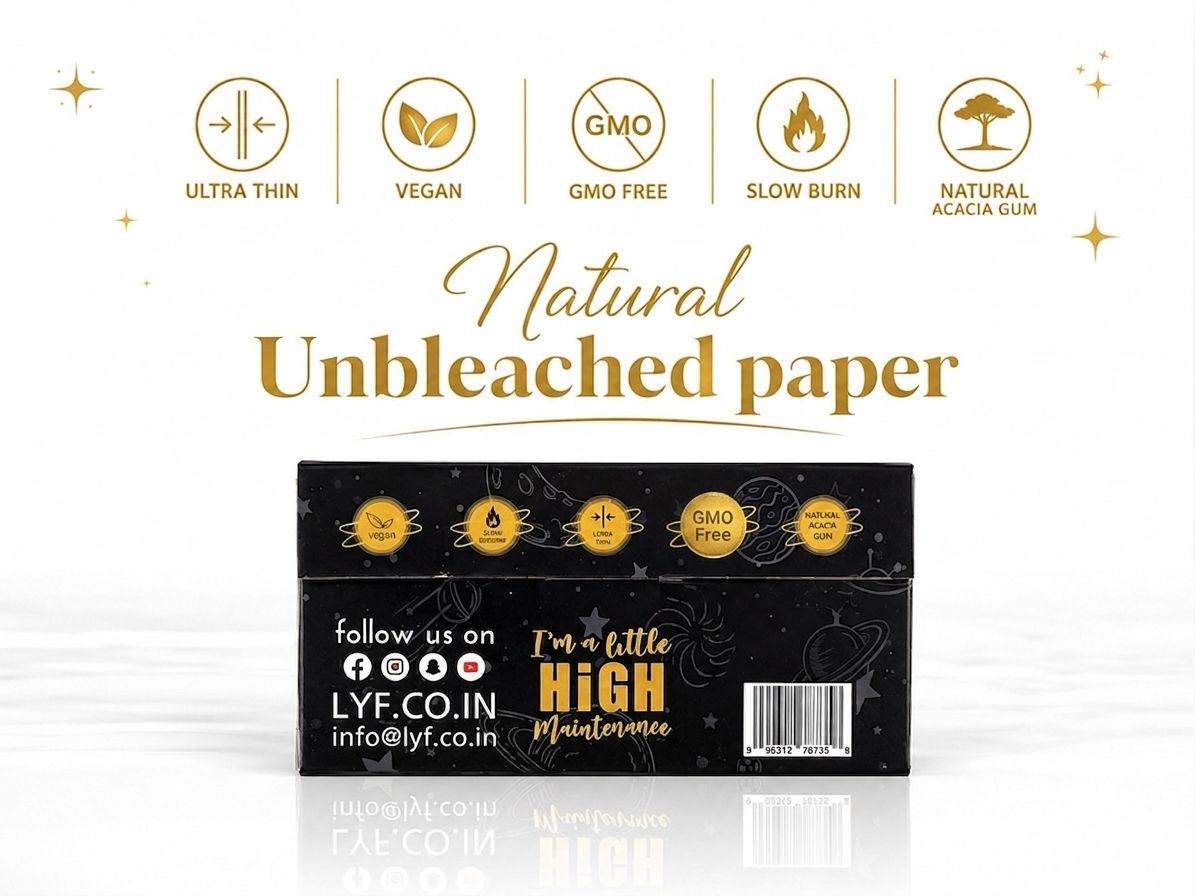 15 Booklets - LYF Platinum Unbleached, King size slim rolling paper, Ultra-Thin + Tips, Tray & 510 Papers