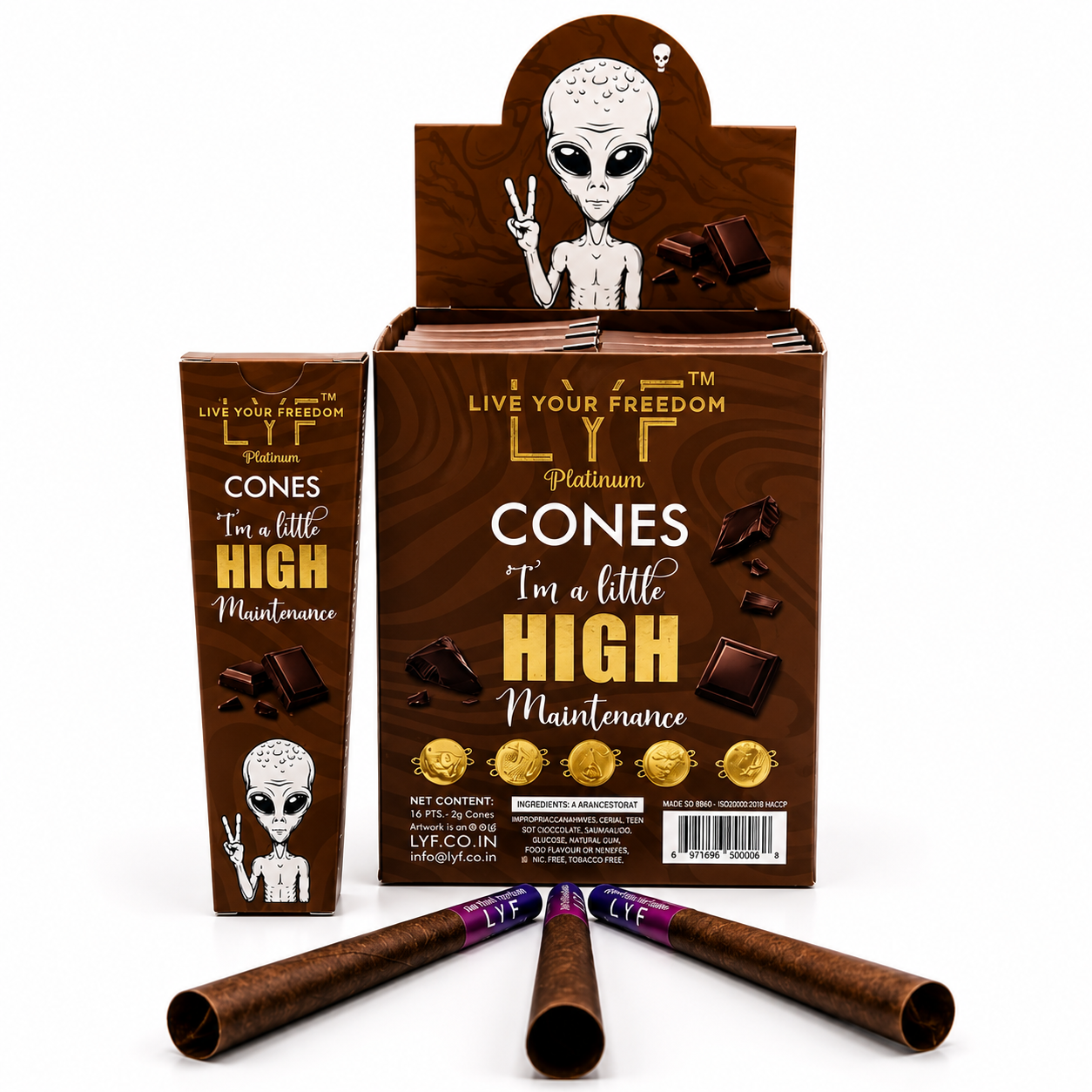 LYF Platinum Chocolate Flavour King Size Cones, 110mm, Pack of 30, Natural, Vegan, 100% Plant Fiber Material