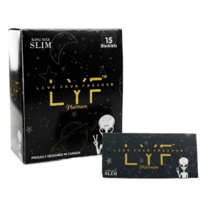 15 Booklets - LYF Platinum Unbleached, King size slim Rolling paper, 34 Papers 34 Filters- Ultra-Thin + Tips, Tray & 510 Papers